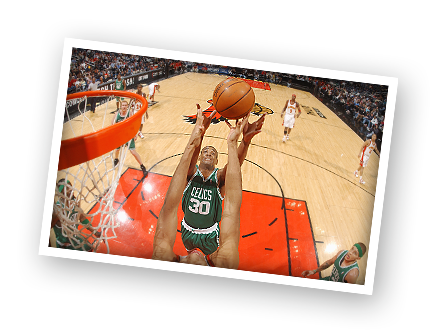 Mark Blount #30 of the Boston Celtics rebounds against the Atlanta Hawks on January 10, 2006 at Philips Arena in Atlanta, Georgia.